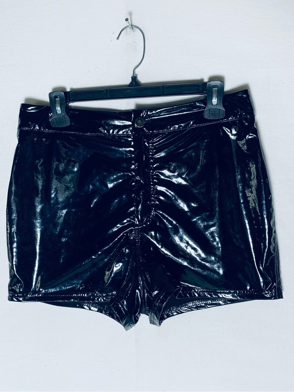 SHEIN High Shine Black Faux Leather Short Shorts Hit Pants L Goth Grunge Rocker